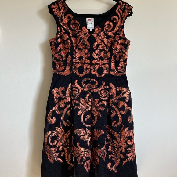 Yoana Baraschi Mirissa Black/Copper Orange Dress Fit/flare style w/Pockets… - Picture 8 of 16